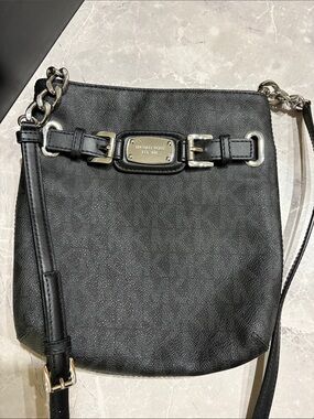 Michael Kors Black Leather Chain-Accent Crossbody Bag